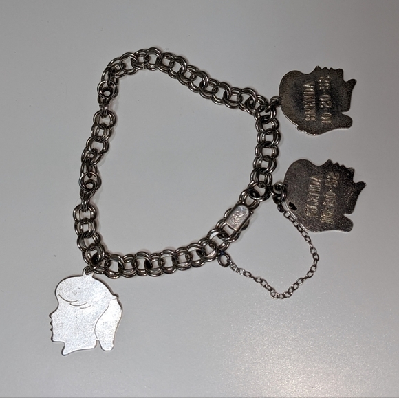 Elco Sterling Silver Charm Bracelet with 3 Girl Silhouette Charms - Picture 6 of 7
